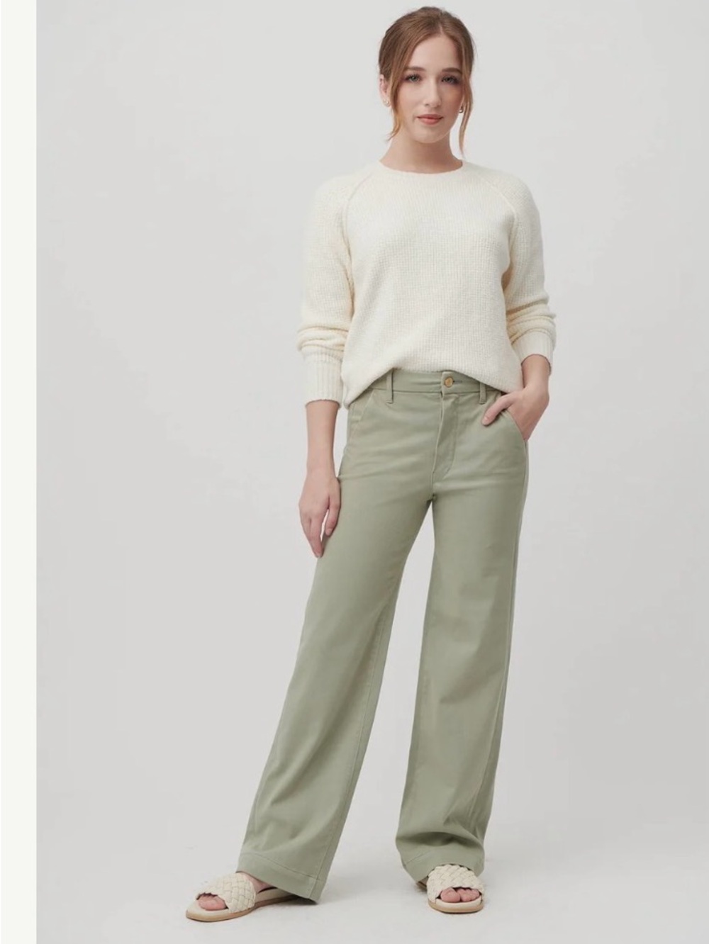 elims Malibu Wide-Leg Chino  Trouser High Waist Sage Green Sz 28